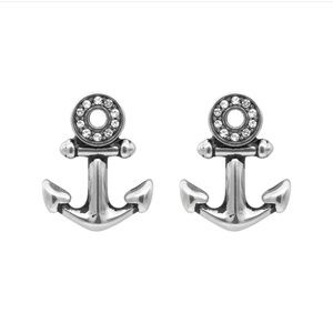 Sparkling Eye Anchor Stud Earrings Stainless Steel and 20 Austrian Crystals NWT